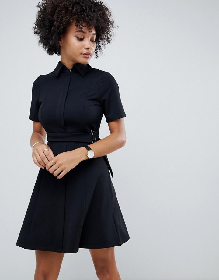 Asos Design Shirt Dress With D-ring Belt - Black