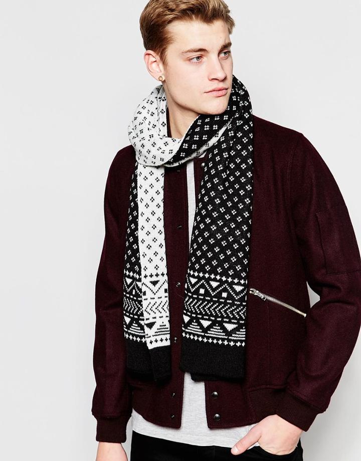 Jack & Jones Pat Reversible Fairisle Scarf - Black