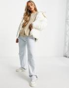The Couture Club Padded Jacket With Signature Logo In Ecru-neutral