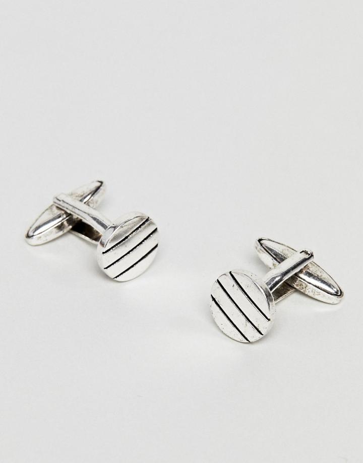 Icon Brand Antique Silver Cufflinks With Pinstripe Detail - Silver