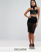 Naanaa Lace Midi Skirt In Eyelash Lace - Black