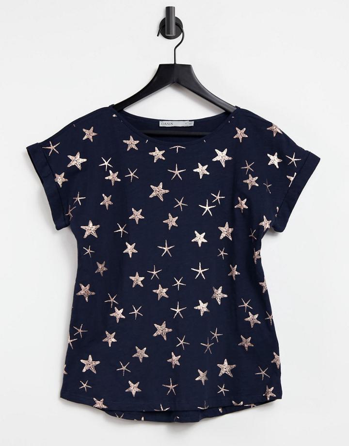 Oasis T-shirt In Navy Fish Print