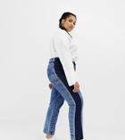 Collusion Plus Straight Leg Jeans In Acid Wash With Contrast Panel - Blue