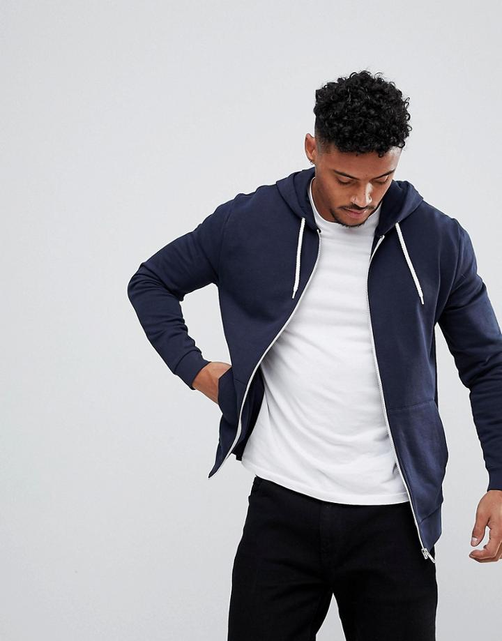 Asos Zip-up Hoodie In Navy - Navy