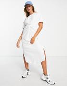 River Island Twist Front T-shirt Midi Dress In White