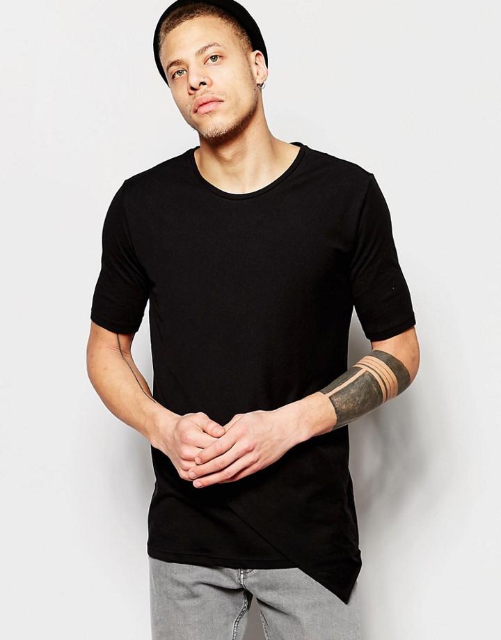 Weekday Gino T-shirt Assymetric Front Panel In Black - Black