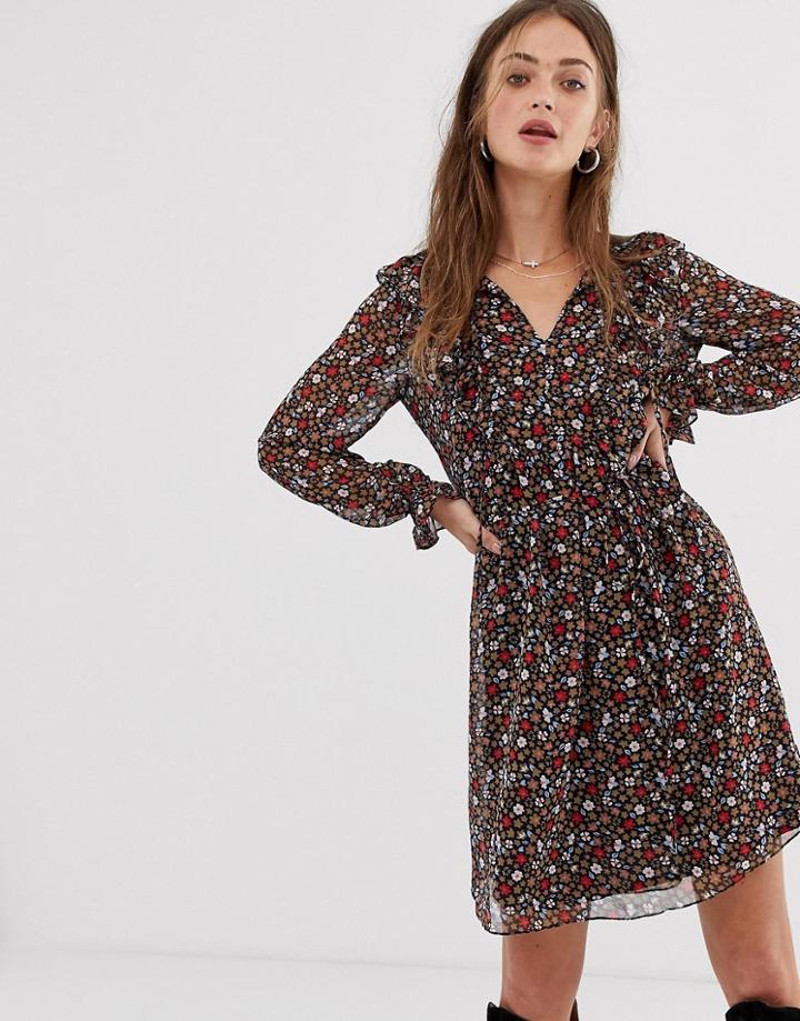 French Connection Ditsy Floral Smock Mini Dress-multi
