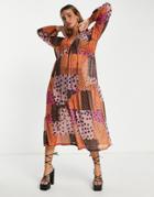 Asos Design V Neck Midi Dress In Mix Match Spot Print-black