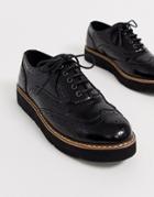 London Rebel Chunky Lace Up Brogue In Black