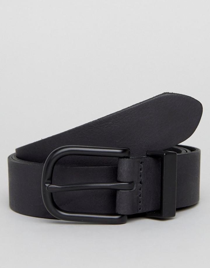 Asos Smart Slim Leather Belt With Black Coated Keeper - Black