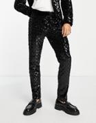 Asos Design Skinny Suit Pants In Diamond Sequin-black