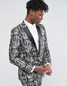 Asos Skinny Suit Jacket In Black And Gold Design - Black