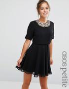Asos Petite Embellished Floral Crop Top Mini Dress - Black