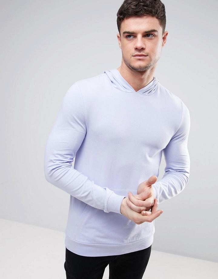 Asos Lightweight Muscle Hoodie In Purple - Purple