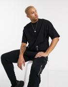 Asos Design Two-piece Oversized T-shirt In Heavyweight With Utility Zip Pockets In Black