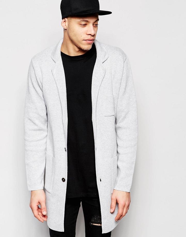 Asos Knitted Jacket In Light Gray - Lt Gray Marl