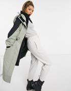 Asos Design Oversized Panelled Parka In Sage-black