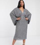 Asos Edition Curve Sequin Kimono Midi Pencil Dress-gray