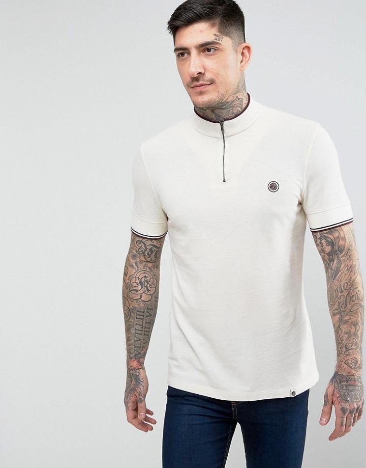 Pretty Green Langshaw Zip T-shirt In Stone - Stone