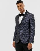 Moss London Skinny Blazer In Feather Jacquard-blue