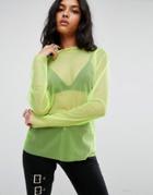 Asos Top With High Neck In Neon Mesh - Yellow