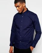 Wincer & Plant Smart Shirt In Stretch Cotton Slim Fit - Navy
