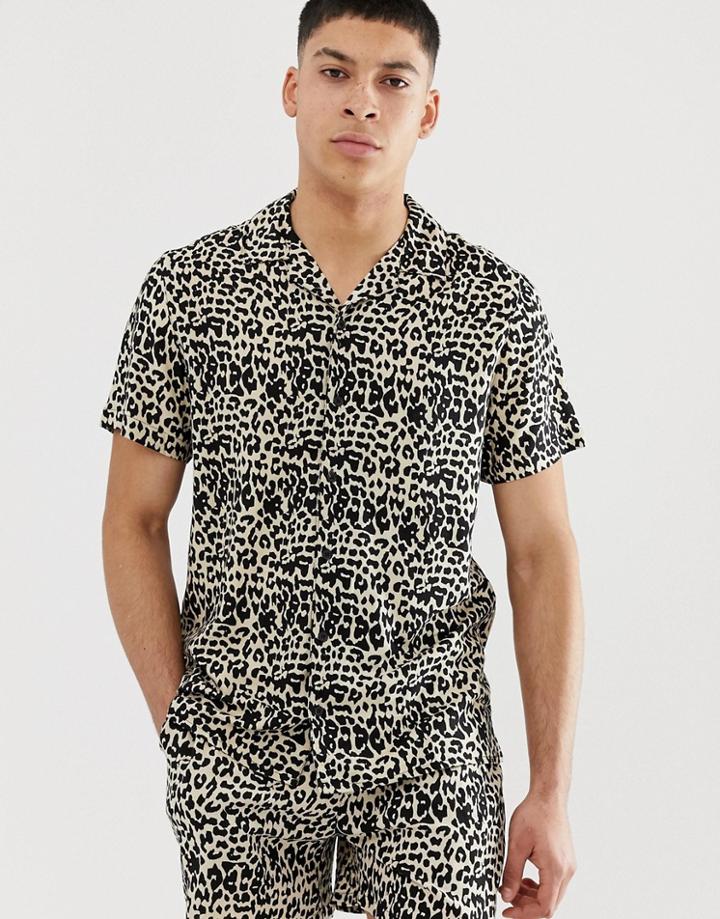 New Look Two-piece Revere Shirt In Leopard Print - Brown