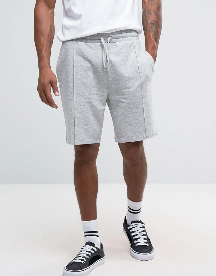 Asos Jersey Short With Pintuck Detail In Gray Marl - Gray