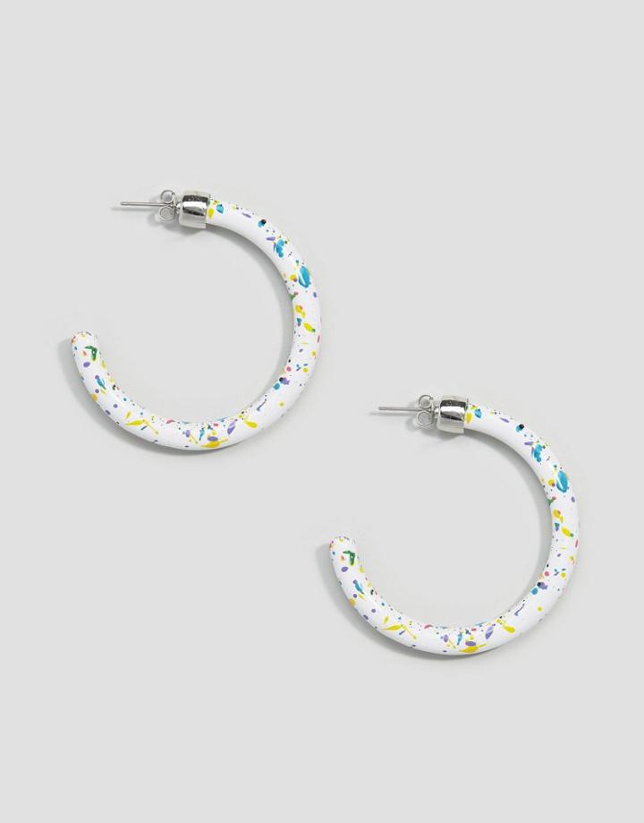 Monki Printed Hoop Earrings - White