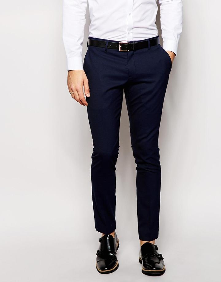Selected Tuxedo Pants With Jacquard In Skinny Fit - Navy