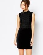 Warehouse Lace Collar Velvet Dress - Black