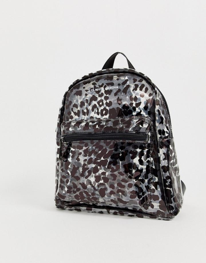 Claudia Canova Transparent Festival Backpack In Leopard Print-black