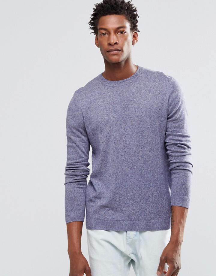 Asos Crew Neck Sweater In Blue Cotton - Blue