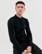 Allsaints Suspender Long Sleeve Ramskull Logo Polo Shirt In Black