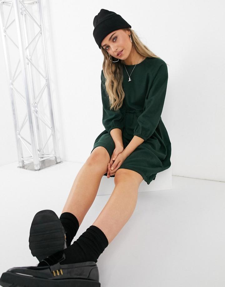 Monki Sol Cotton Mini Smock Dress In Dark Green
