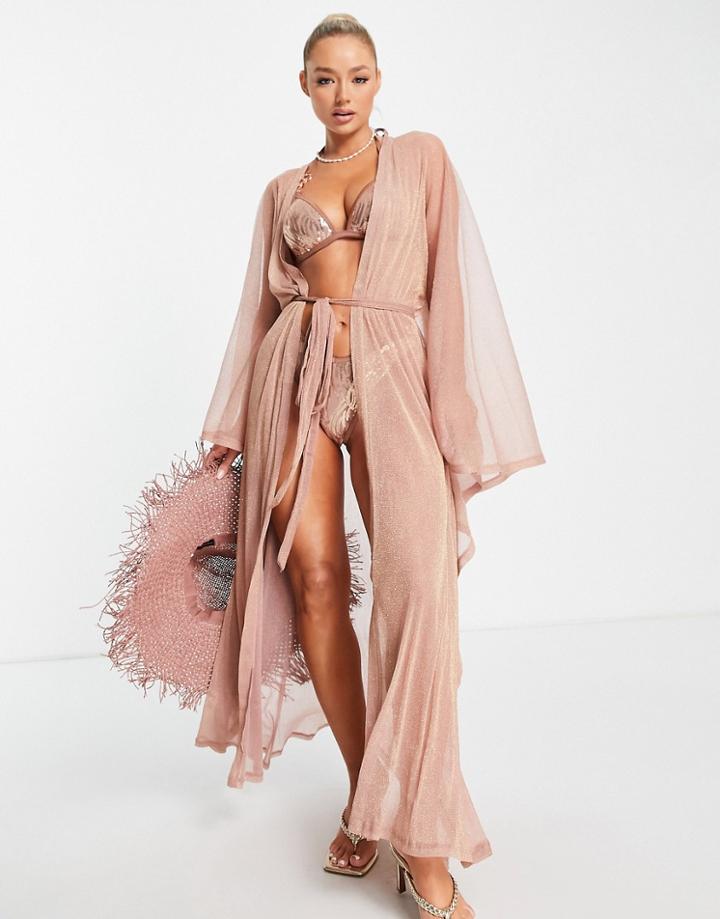 Ann Summers Summer Nights Metallic Knit Kimono In Blush Gold