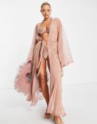 Ann Summers Summer Nights Metallic Knit Kimono In Blush Gold