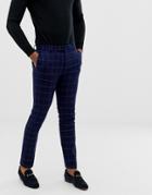 Avail London Skinny Fit Windowpane Suit Pants In Blue Navy - Navy