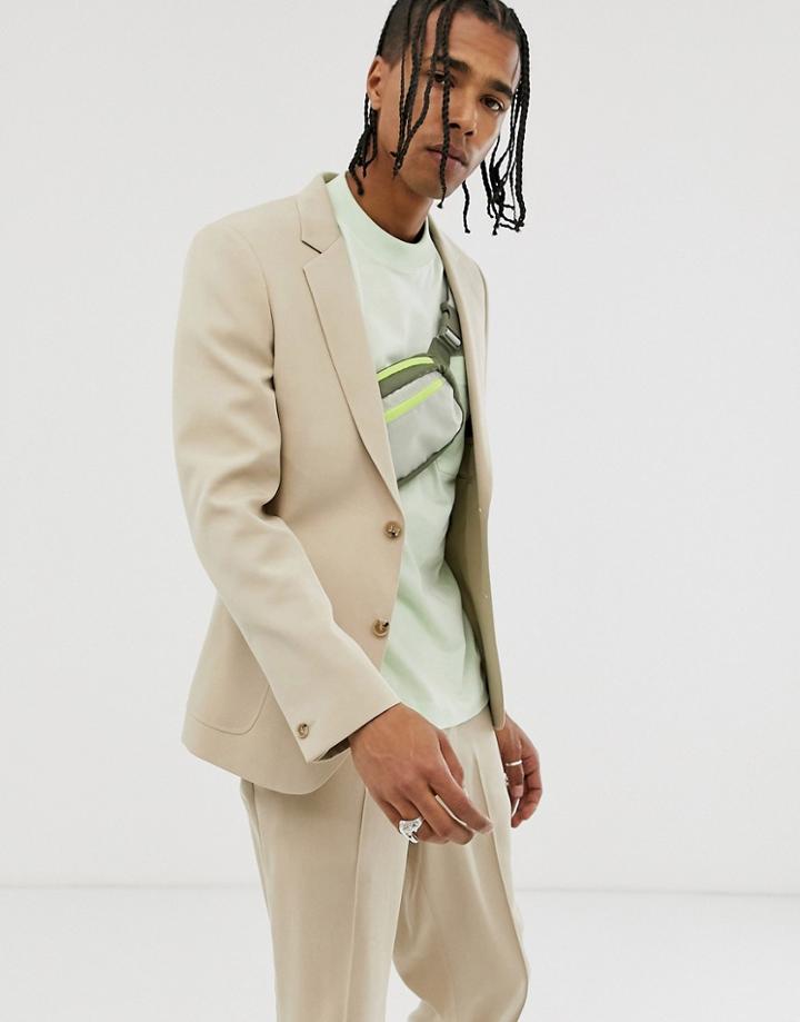 Asos Design Skinny Suit Jacket In Stone Crepe - Stone