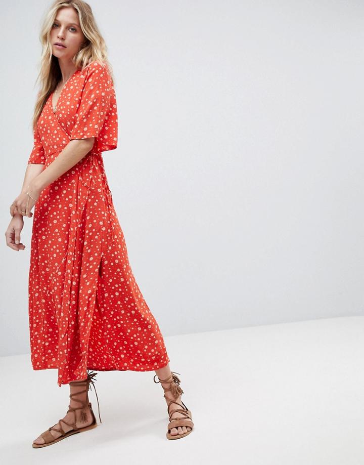 Faithfull Ditsy Floral Wrap Midi Dress - Orange