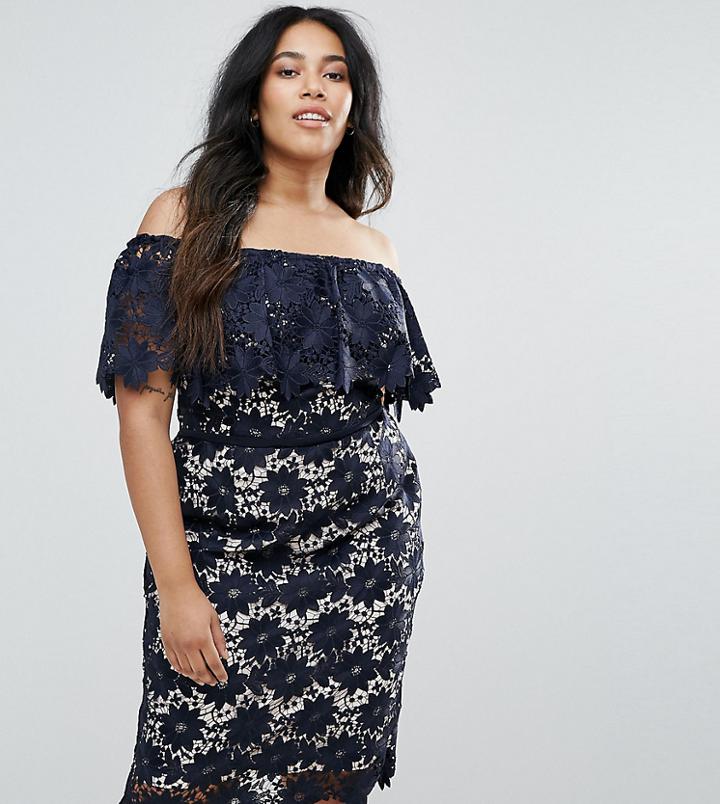 Coast Curve Patience Bardot Lace Dress - Navy
