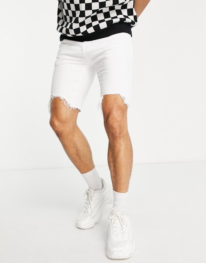 Asos Design Skinny Denim Short In White With Rips
