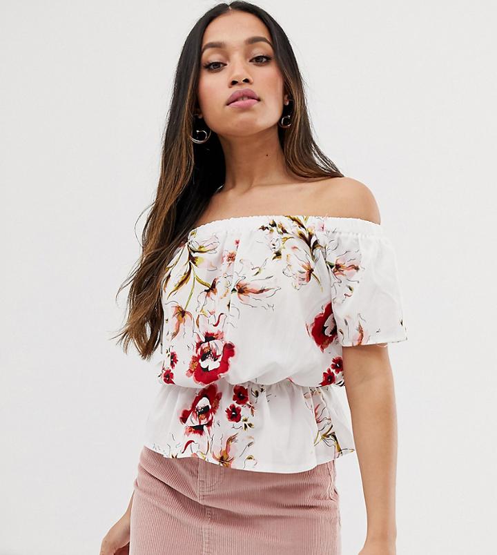 Parisian Petite Off Shoulder Top In Floral Print - Multi