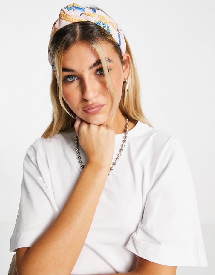 Asos Design Knot Headband In Chain Print-multi