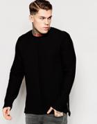 Asos Longline Quilted Sweatshirt With Zips - Black