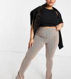 I Saw It First Plus Contrast Ribbed Split Hem Leggings In Camel-brown