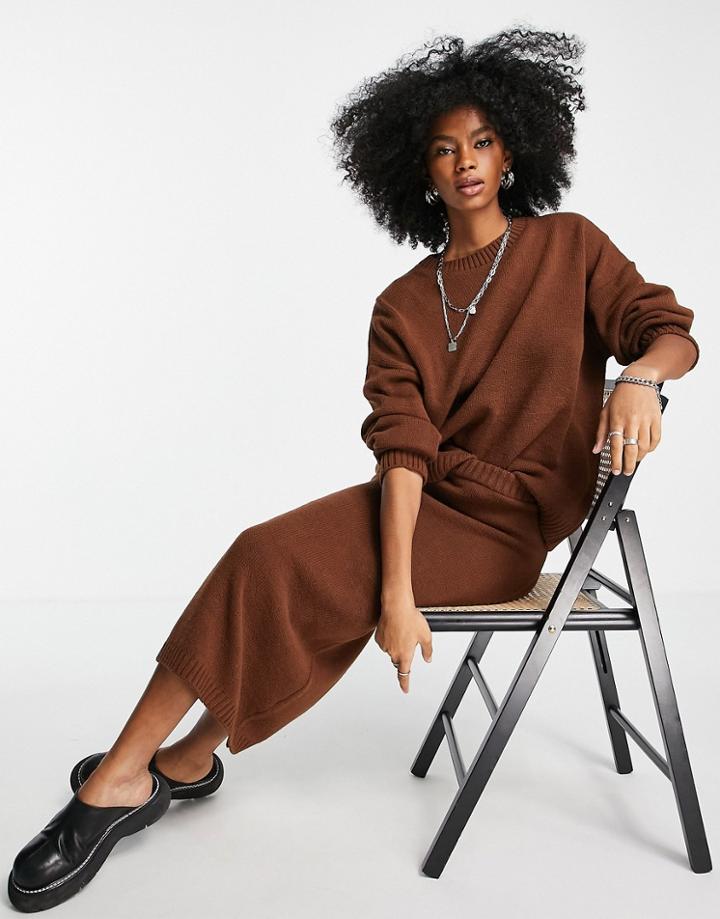 Asos Design Oversized Sweater In Crew Neck In Brown - Part Of A Set