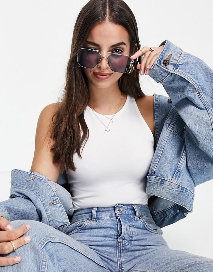 Miss Selfridge Organic Cotton Sleeveless 90s Neck Crop Top In White