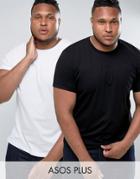 Asos Plus T-shirt With Roll Sleeve 2 Pack Save - Multi