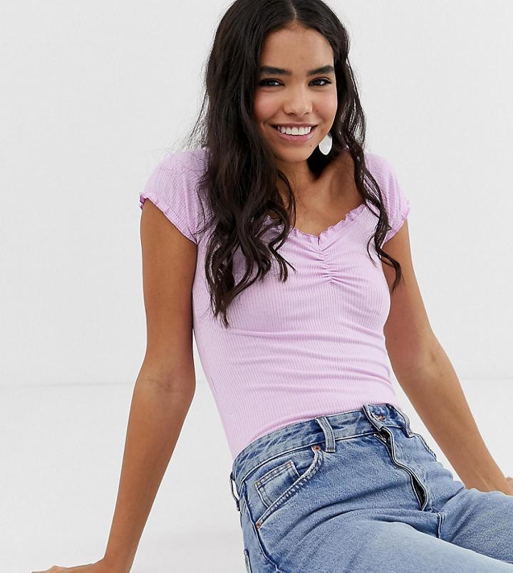 New Look Short Sleeve Crop Fril Hem Tee - Yellow